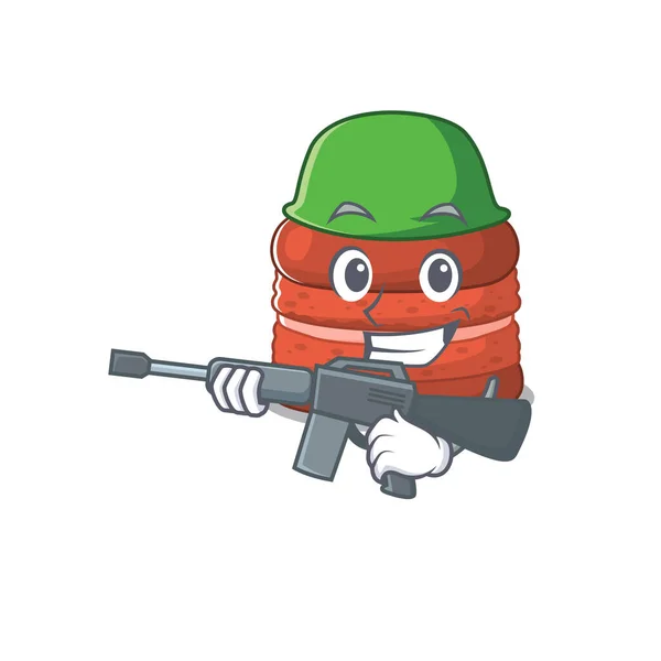 Une image de macaron cerise comme une armée avec mitrailleuse — Image vectorielle
