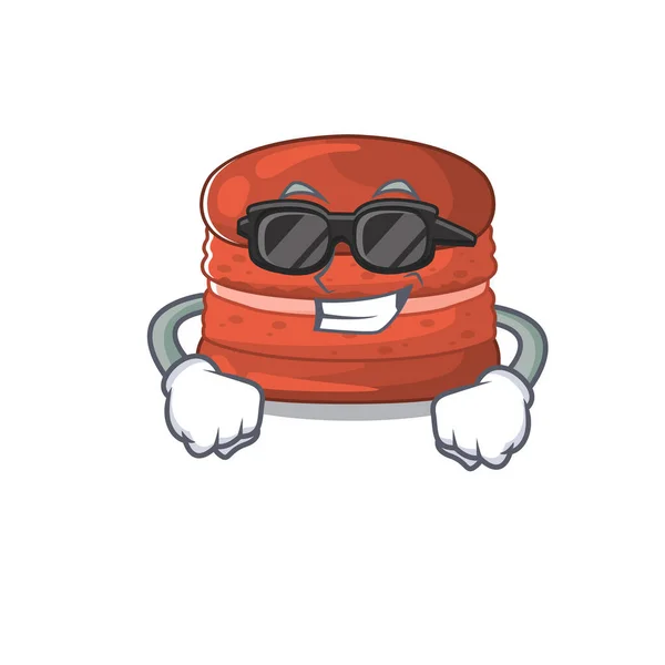 Super cool personaje de la mascota macaron cereza con gafas negras — Archivo Imágenes Vectoriales
