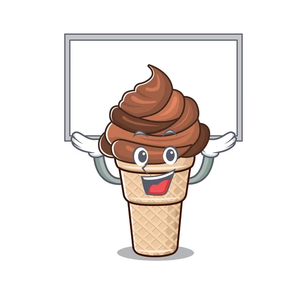 Personagem de desenhos animados feliz de sorvete de chocolate levantado a bordo —  Vetores de Stock