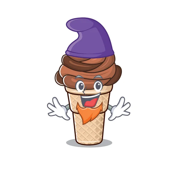 Lindo y divertido personaje de dibujos animados helado de chocolate vestido como un elfo — Vector de stock