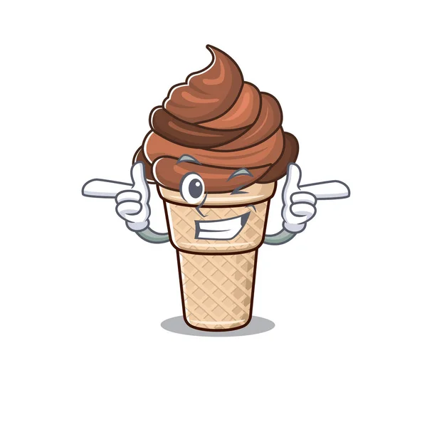 Smiley chocolate helado diseño de dibujos animados estilo mostrando ojo guiño — Vector de stock