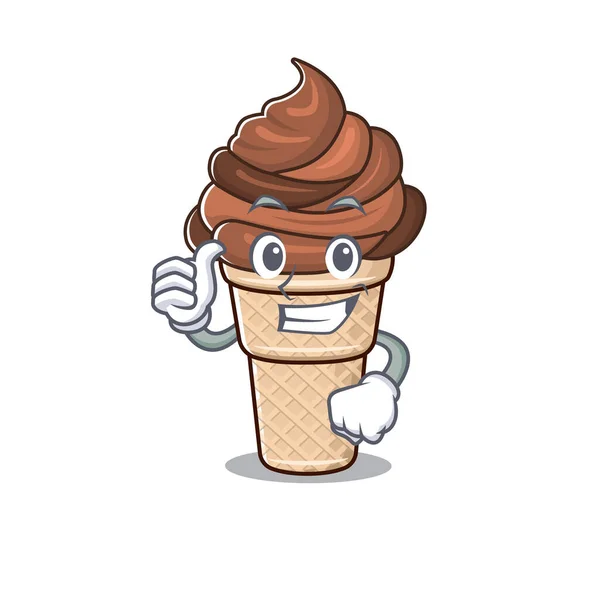 Fresco helado de chocolate diseño de dibujos animados estilo haciendo Pulgares gesto — Vector de stock