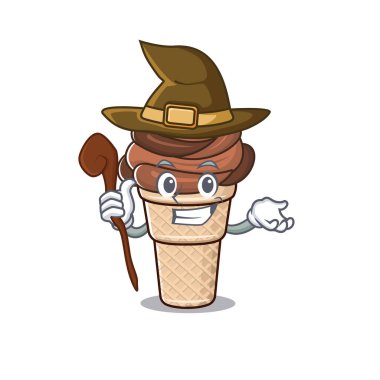 Şirin ve sinsi cadı çikolatalı dondurma çizgi film tasarımı tarzı.