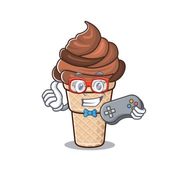 Çikolatalı dondurma maskot tasarımının kontrollü havalı oyuncusudur.