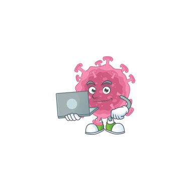 Akıllı Corona virüsü öğrencisi. Laptop kullanıyor.