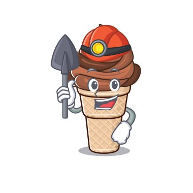 Çikolatalı dondurma çizgi film karakteri tasarımı yapan havalı madenci.