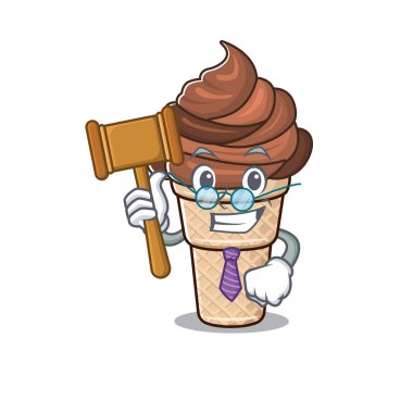 Karizmatik Yargıç çikolatalı dondurma çizgi film karakteri tasarımı şirin gözlükler takıyor.