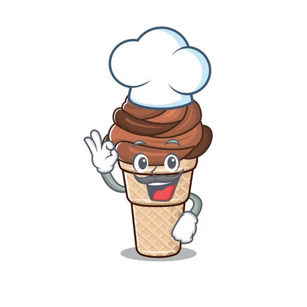 Lindo chocolate helado personaje de dibujos animados con sombrero de chef blanco — Archivo Imágenes Vectoriales