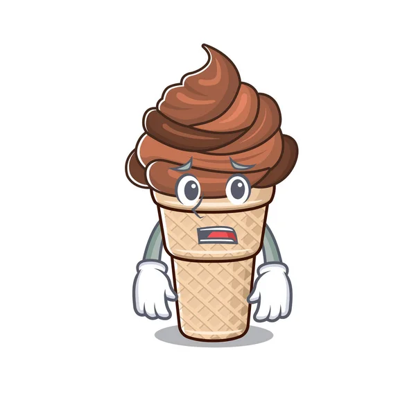 초콜릿 아이스크림의 만화 사진 불안 한 얼굴을 보여 주는 — 스톡 벡터