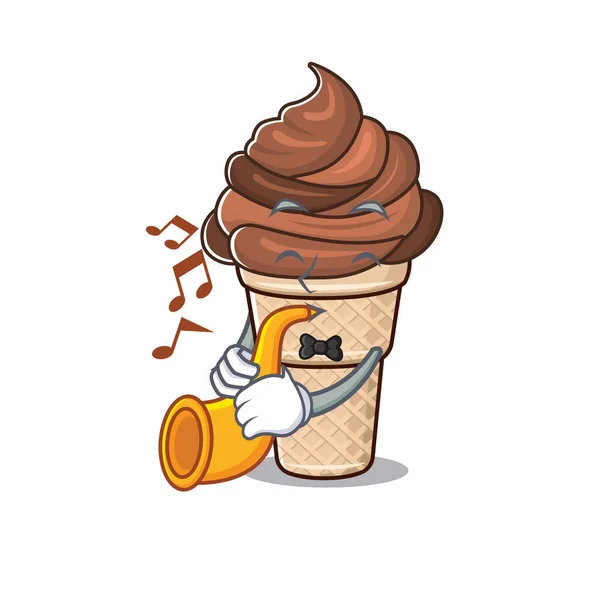 Chocolate helado de dibujos animados de diseño de personajes tocando una trompeta — Archivo Imágenes Vectoriales