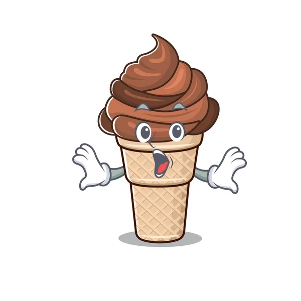 Um personagem de desenho animado de sorvete de chocolate fazendo um gesto surpreso — Vetor de Stock