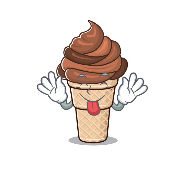 Cara divertida de chocolate helado mascota estilo de diseño con la lengua fuera — Vector de stock