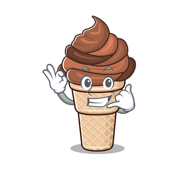 초콜릿 아이스크림 마스코트 만화 디자인 - 제스처라고 부릅니다. — 스톡 벡터