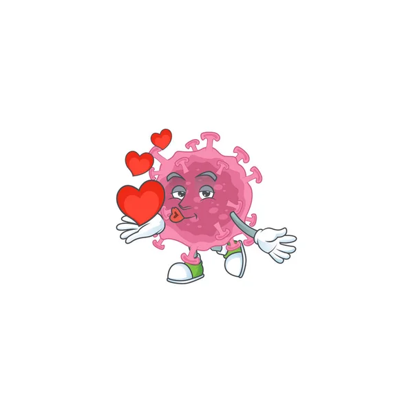 Un romantico personaggio dei cartoni animati del parassita virus corona con un cuore — Vettoriale Stock