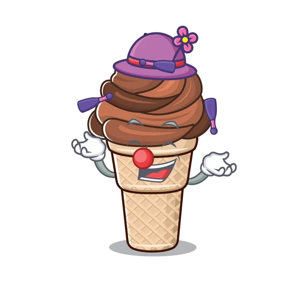 Una mascota de helado de chocolate dulce estilo de dibujos animados jugando Malabares — Vector de stock
