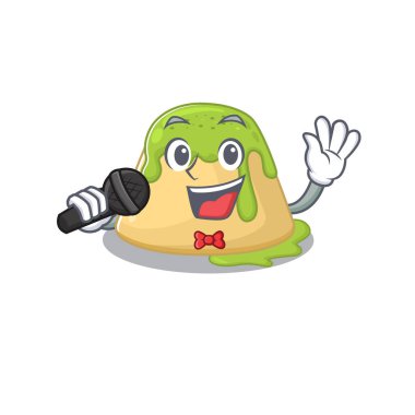 Şirin puding yeşili çay mikrofonla şarkı söyler