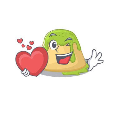 Kalpli yeşil çayın romantik bir çizgi film tasarımı.