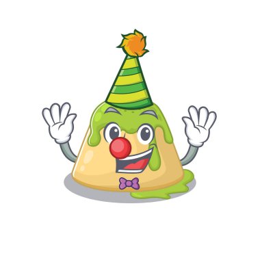 Şirin ve komik palyaço pudingi yeşil çay çizgi film karakteri maskot stili
