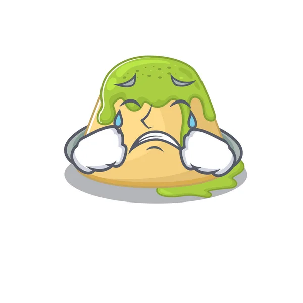 Un pudding pleureur style de conception de mascotte de thé vert dessin animé — Image vectorielle