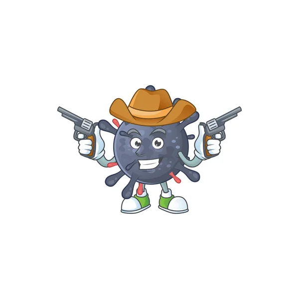 Cool cowboy cartoon design of coronavirus epidemic holding guns — ストックベクタ