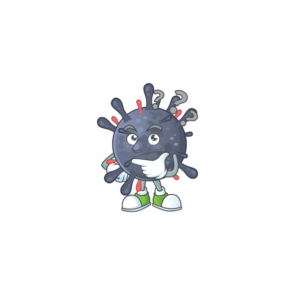 Carino coronavirus epidemico personaggio dei cartoni animati utilizzando un microfono — Vettoriale Stock