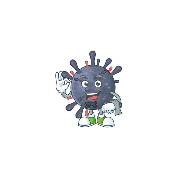 Персонаж коронавирусной эпидемии официанта работает в ресторане
