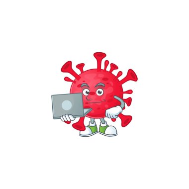 Akıllı Coronavirus amibi öğrencisi dizüstü bilgisayar kullanıyor.