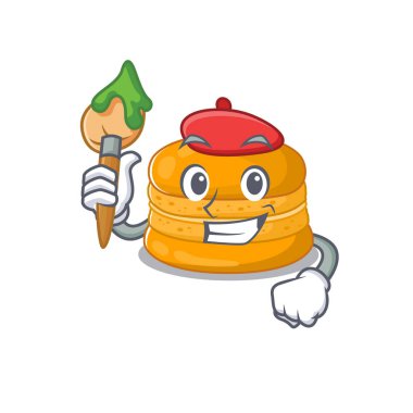 Fırçalı yetenekli turuncu makarna sanatçısı çizgi film karakteri