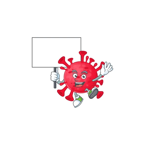 Sweet coronavirus karakter kartun amoeba membawa papan - Stok Vektor