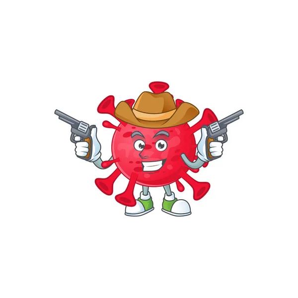 Raffreddare cowboy disegno del fumetto di coronavirus ameba in possesso di pistole — Vettoriale Stock
