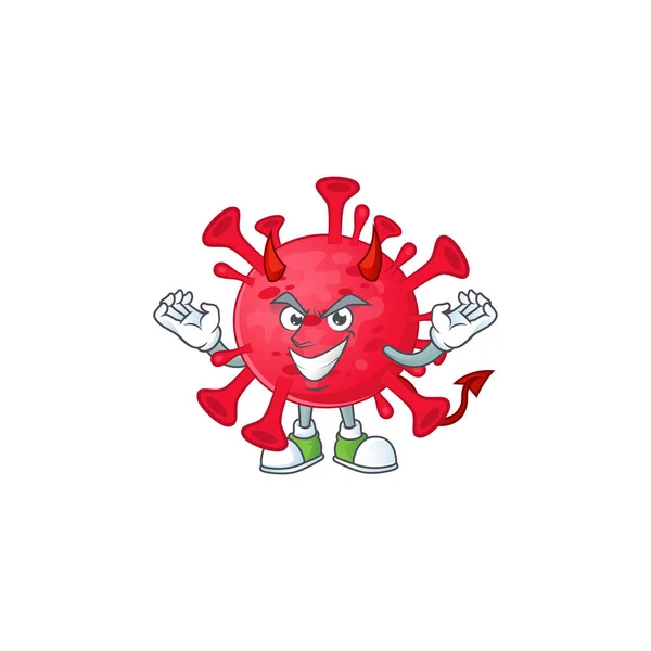 Imagen de dibujos animados de la ameba coronavirus en el diseño del personaje de dibujos animados diablo — Vector de stock