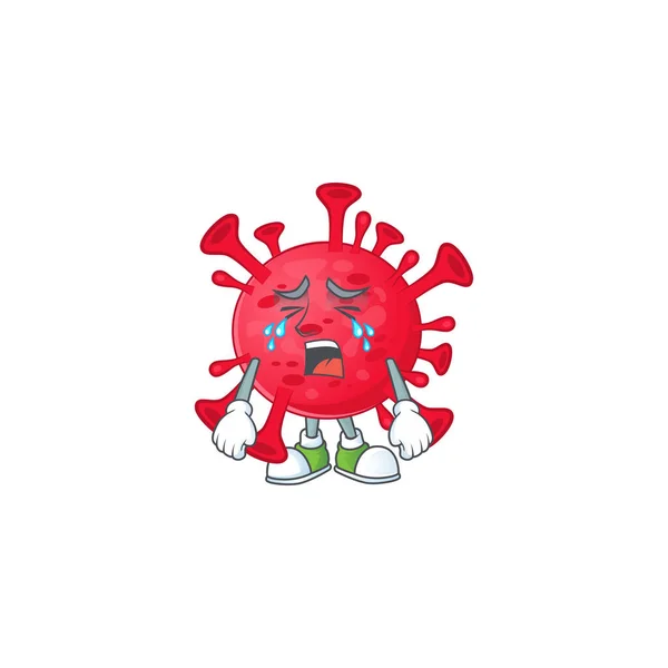 A Crying face of coronavirus amoeba cartoon character design — Stock Vector