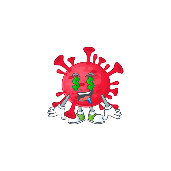 Ameba rica coronavírus com conceito de personagem mascote olho dinheiro — Vetor de Stock