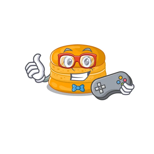 Cool gamer of orange macaron mascot design style with controller — Stockvektor