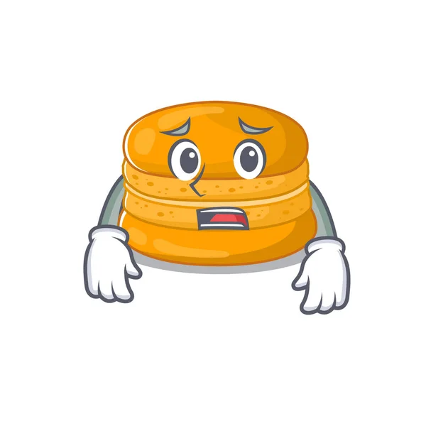 Cartoon picture of orange macaron showing anxious face — 스톡 벡터