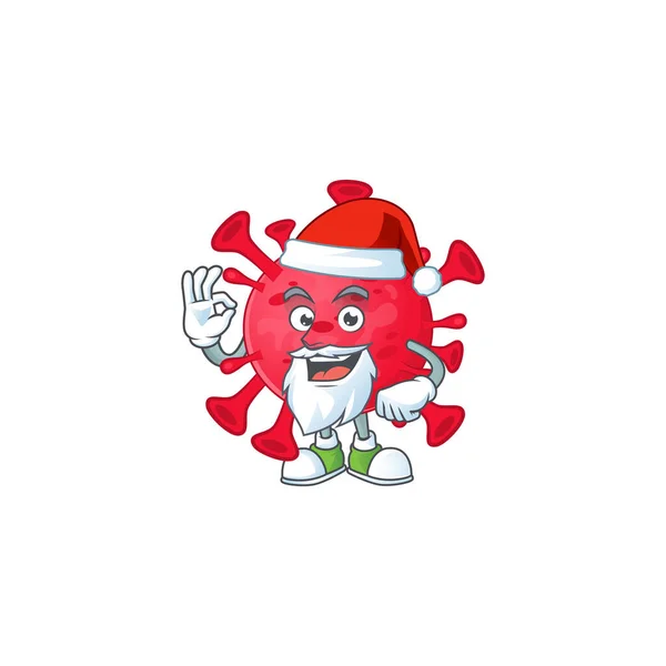 Coronavirus ameba personaje de dibujos animados de Santa mostrando dedo ok — Archivo Imágenes Vectoriales