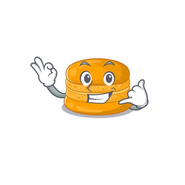 Orange macaron mascot cartoon design showing Call me gesture