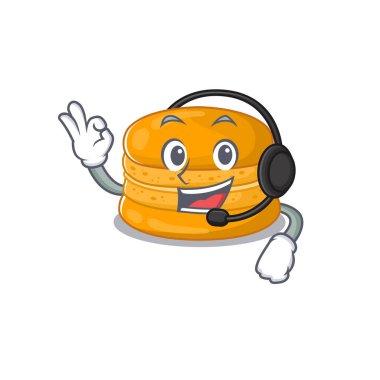 Charming orange macaron cartoon character design wearing headphone