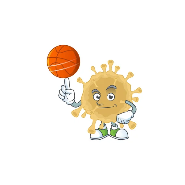Attraktiv koronavirus partikeltecknad design med basket — Stock vektor