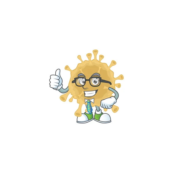 Partikel Coronavirus sukses desain kartun Businessman dengan kacamata dan dasi - Stok Vektor
