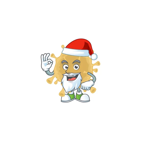 Coronavirus particule personnage de dessin animé du Père Noël montrant ok doigt — Image vectorielle