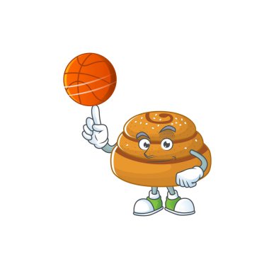 Basketbol ile çekici kanelbulle çizgi film karakteri tasarımı. Vektör illüstrasyonu