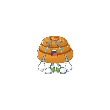 Kanelbulle çizgi film karakteri tasarımının ağlayan yüzü. Vektör illüstrasyonu