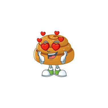 Aşık olmuş romantik kanelbulle çizgi film karakteri. Vektör illüstrasyonu