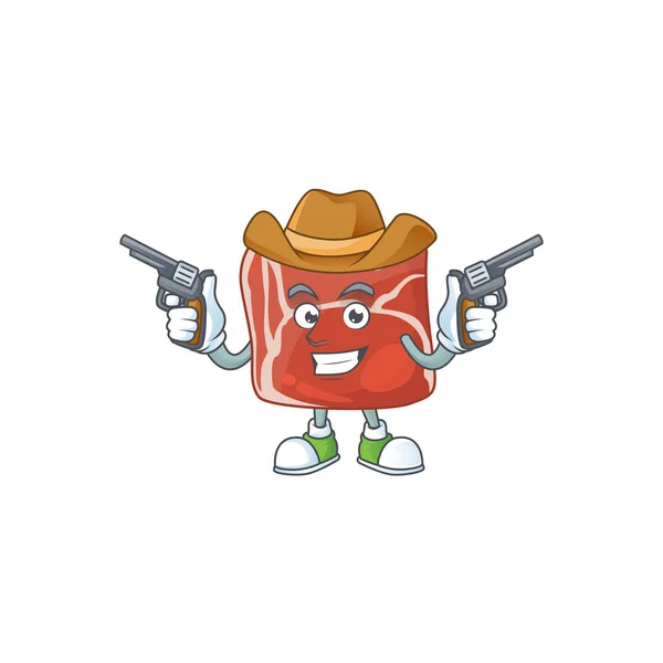 Desenho Legal Dos Desenhos Animados Cowboy Carne Segurando Armas Ilustração — Vetor de Stock