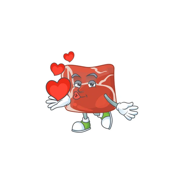 Ένας Ρομαντικός Χαρακτήρας Καρτούν Του Βοείου Κρέατος Μια Καρδιά Εικονογράφηση — Διανυσματικό Αρχείο