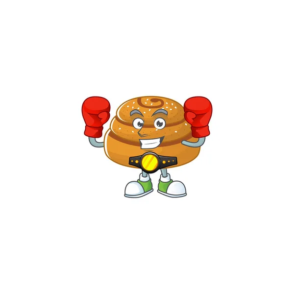 Een Sportieve Boxing Van Kanelbulle Mascotte Design Stijl Vectorillustratie — Stockvector