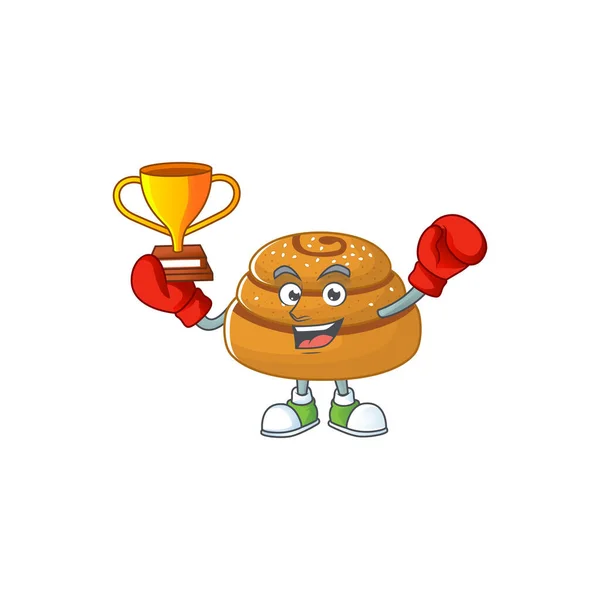 Cara Feliz Vencedor Boxe Kanelbulle Estilo Design Mascote Ilustração Vetorial —  Vetores de Stock