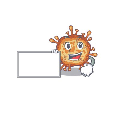 Retro virus corona with board cartoon mascot design style