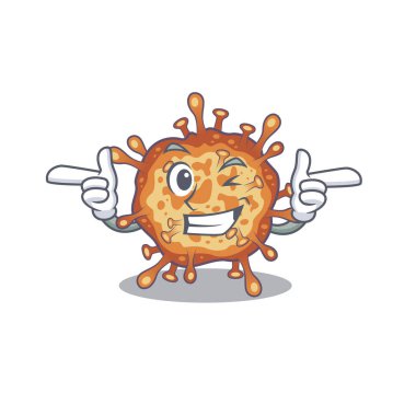 Smiley retro virus corona cartoon design style showing wink eye